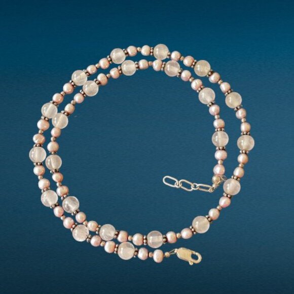 Hand Crafted Sterling Silver and Quartz Beaded Necklace 18 in Bohochic - Picture 4 of 8